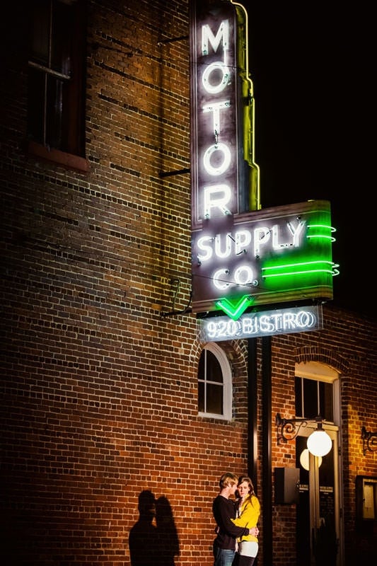 Engagement photo at the Motor Supply Company in Columbia SC